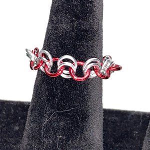 Red and Silver Chainmail ring, Size 11